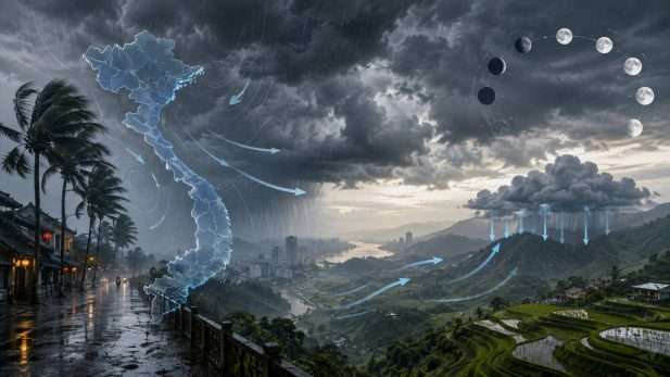 Giải mã tháng 7 âm lịch qua khí tượng học với hình ảnh mưa ngâu, gió mùa, bản đồ thời tiết Việt Nam và hiện tượng mùa mưa