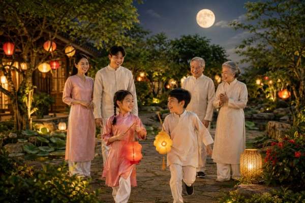 Gia đình nhiều thế hệ sum họp Trung Thu