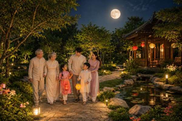Trẻ em vui chơi với đèn lồng Trung Thu