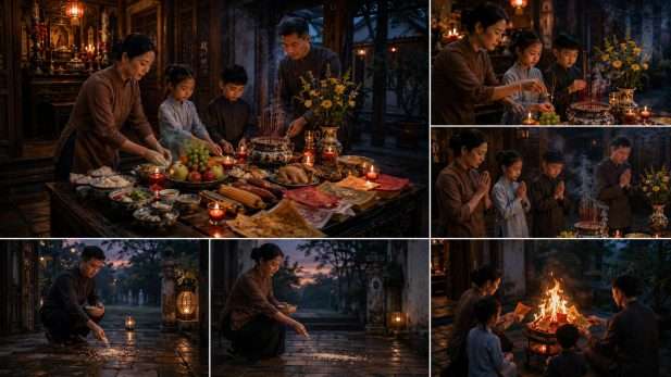 Gia đình thực hiện nghi lễ xá tội vong nhân tại nhà