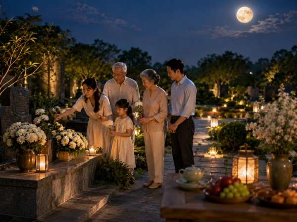 Gia đình dâng hoa tưởng nhớ người thân