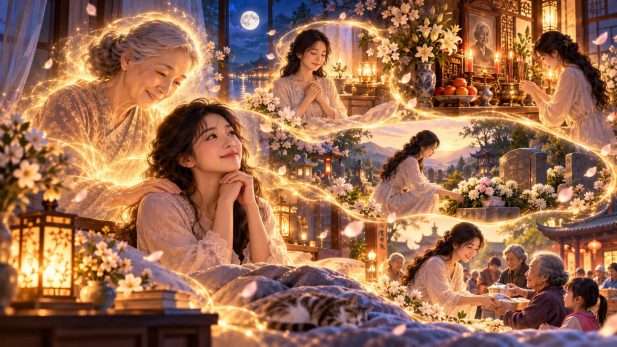 Người phụ nữ thắp hương tưởng nhớ người thân đã mất và làm việc thiện.