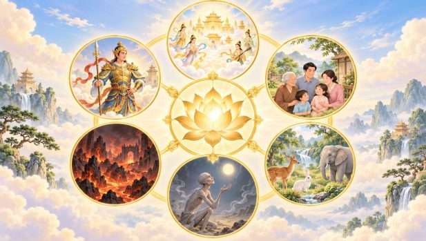 Lục đạo luân hồi bao gồm 3 đường thiện và 3 đường ác theo quan điểm của Phật giáo.