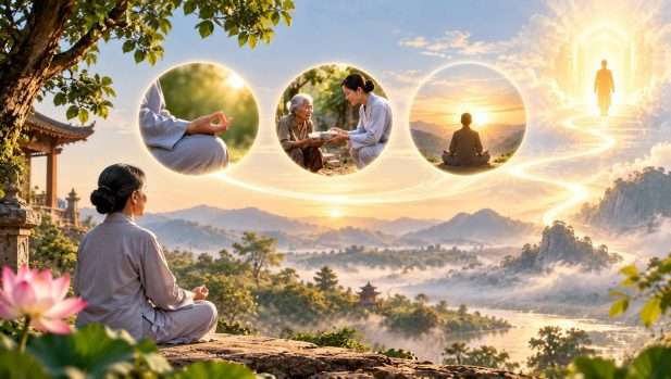 Thực hành thiền định và hành thiện mỗi ngày giúp con người giác ngộ và thoát khỏi luân hồi.