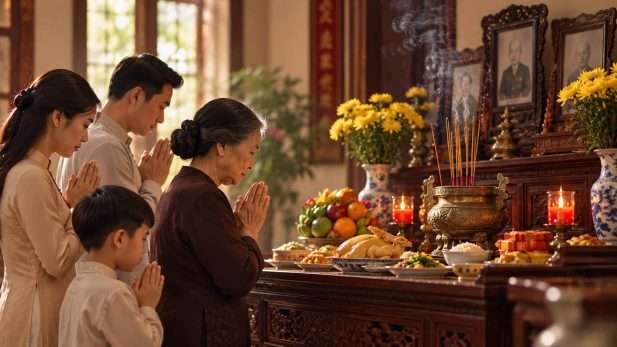 Gia đình Việt thành kính thắp hương, tưởng nhớ ông bà tổ tiên trong ngày giỗ truyền thống.