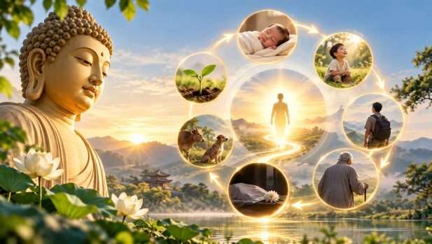 Khái niệm luân hồi giải thích sự tái sinh của linh hồn qua nhiều kiếp sống khác nhau.