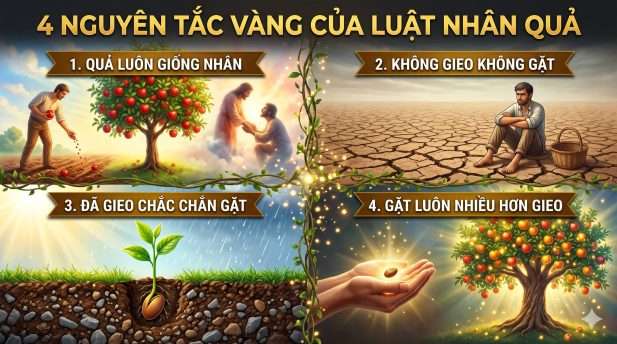 4 nguyên tắc vàng của luật nhân quả bất di bất dịch trong cuộc sống